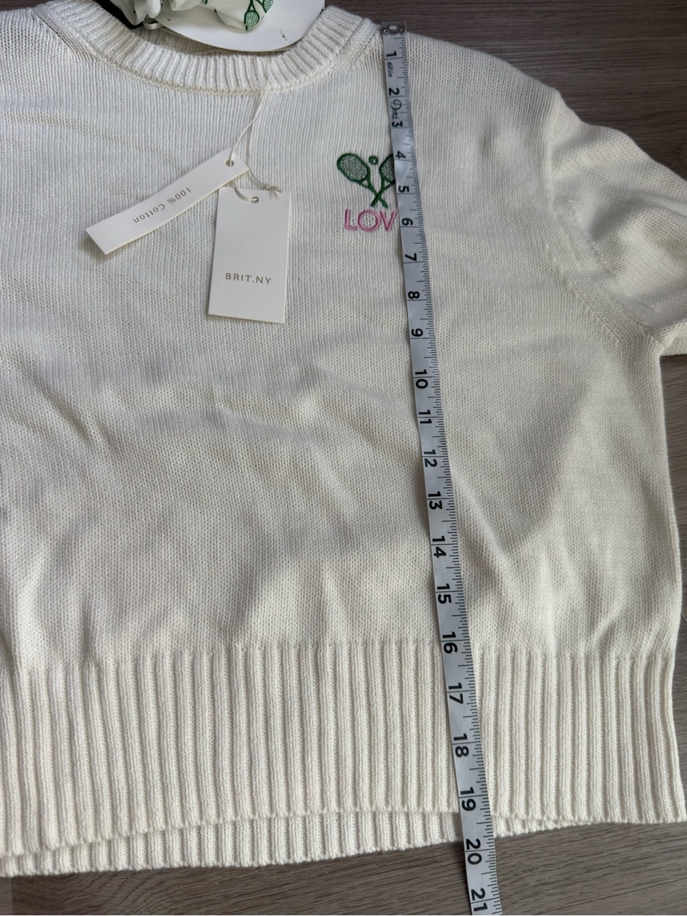 NWT BRIT.NY Tennis Love Embroidered Cotton Sweater & Scrunchie Set S - Picture 8 of 11